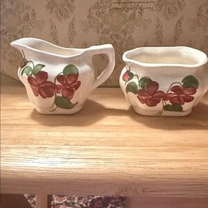 Vintage Hand Painted Small Cash Family Blue Ridge Pottery Floral Creamer & Sugar